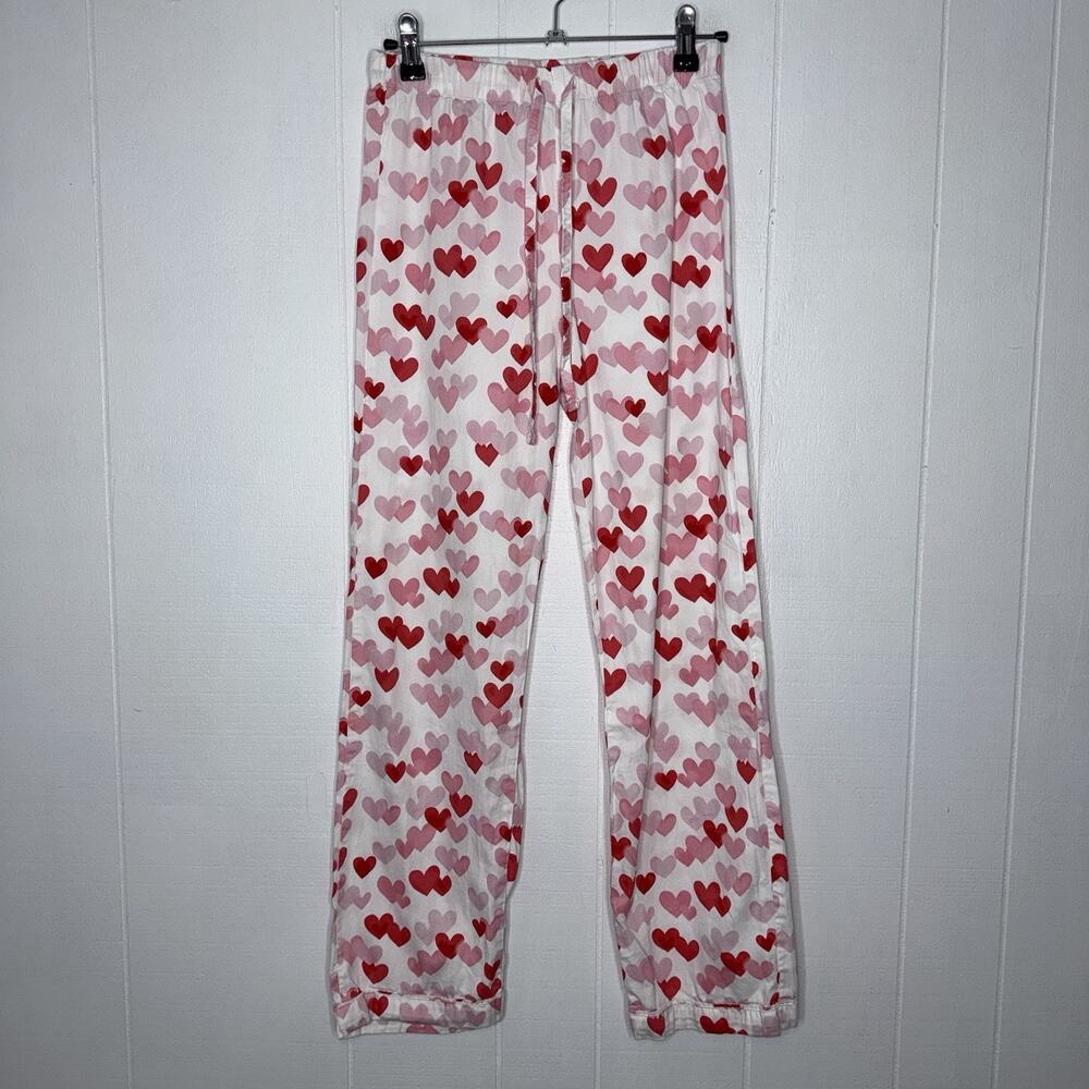 Pottery Barn Teen Heart Print Pajama Pants Cotton Valentine Pink Red Size S